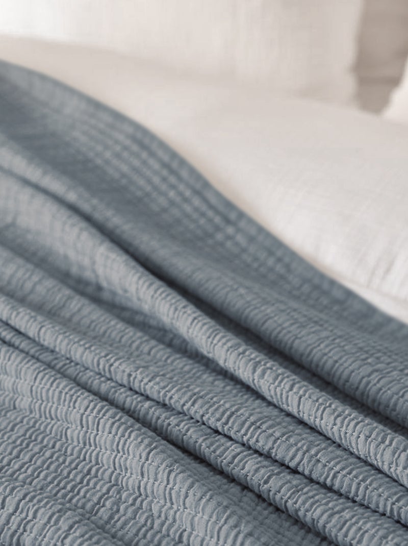 Plaid en coton lavé SEVILLE Bleu gris - Kiabi
