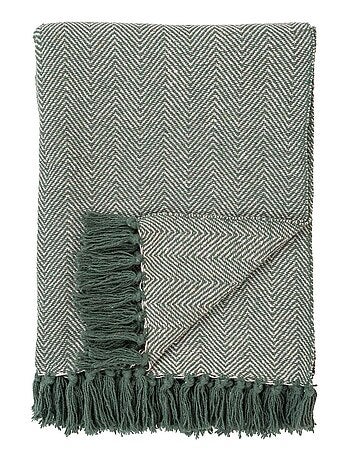 Plaid en coton motifs rayés verts et blancs 130 x - House Nordic