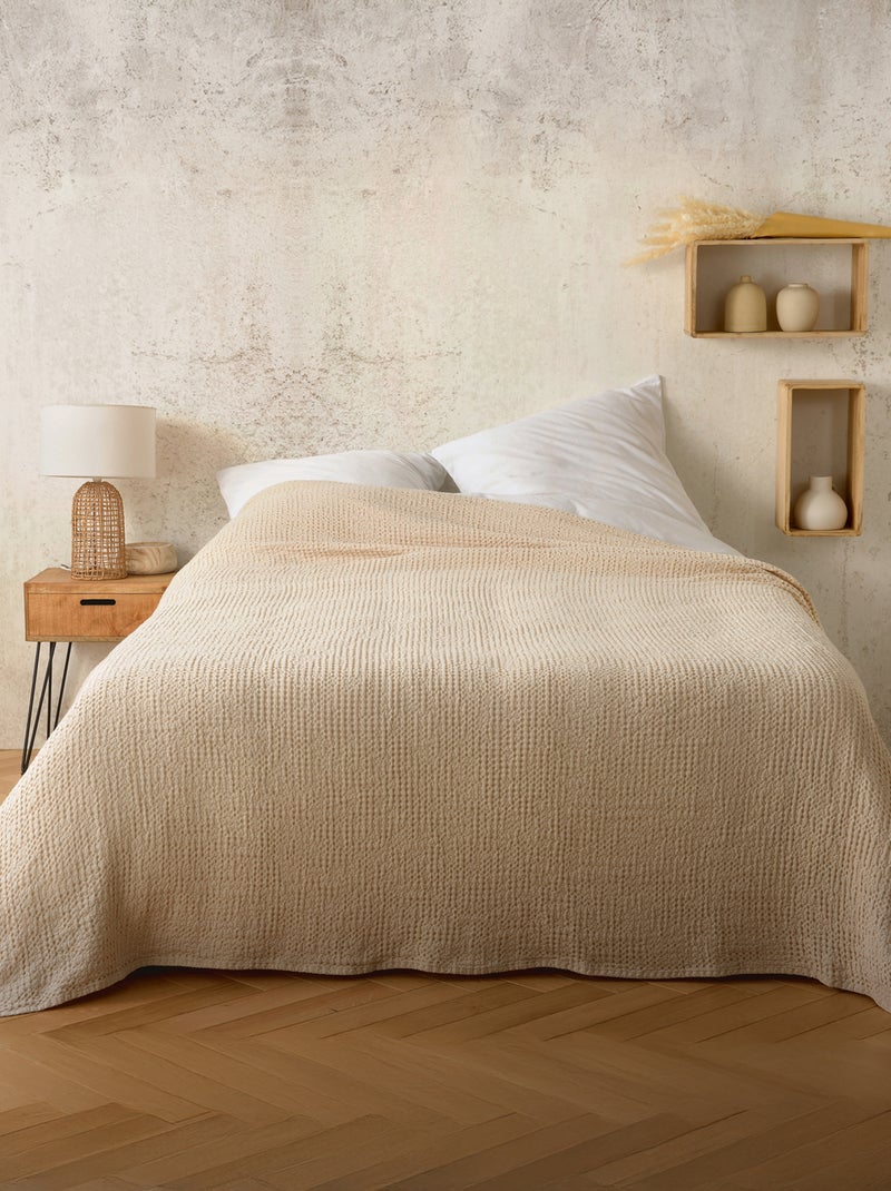 Plaid en coton nid d’abeille Beige - Kiabi