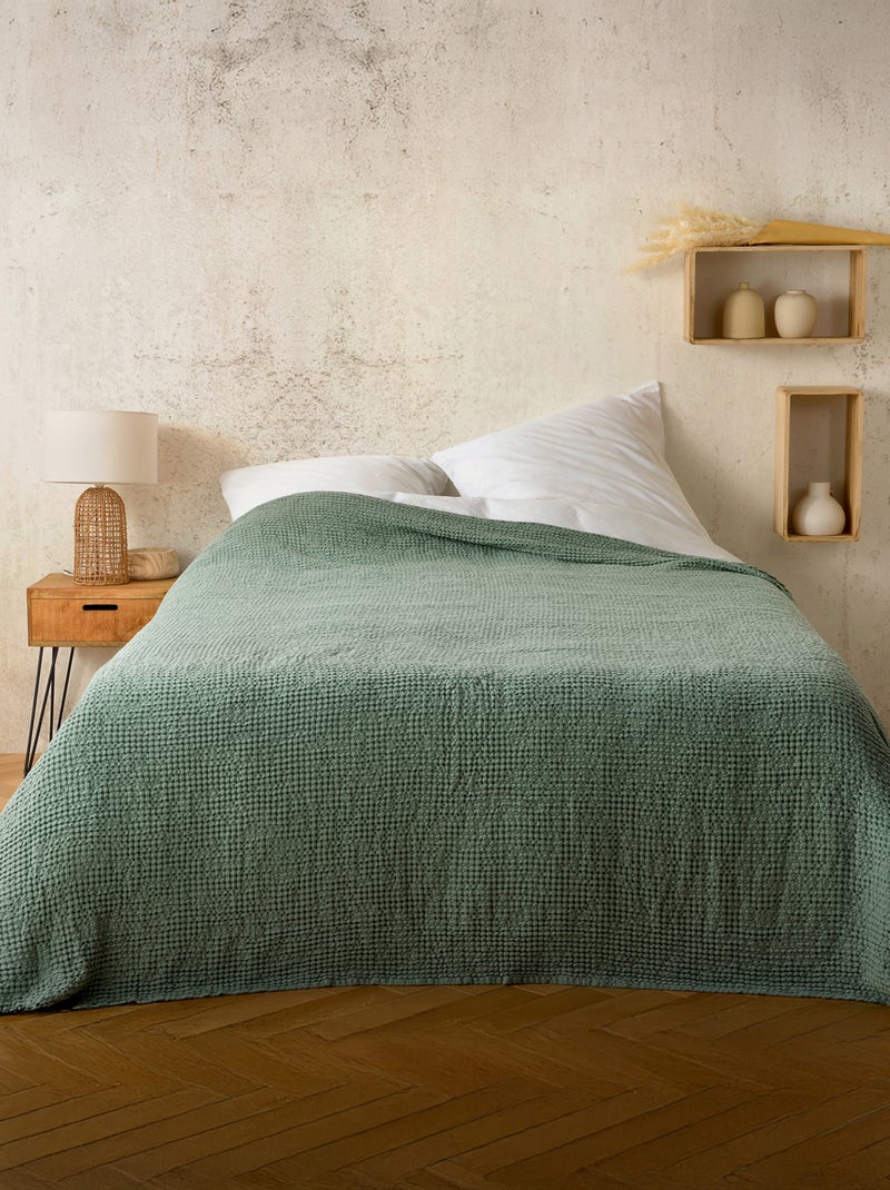 Plaid en coton nid d’abeille Vert - Kiabi