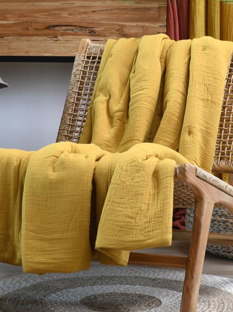 Plaid en double gaze de coton Jaune moutarde - Kiabi