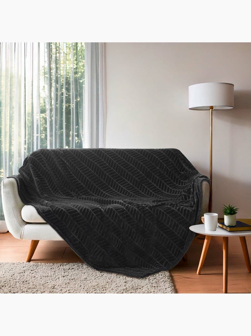 Plaid en flanelle relief uni – Modèle ARYA Noir - Kiabi