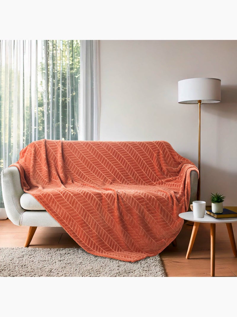 Plaid en flanelle relief uni – Modèle ARYA Terracotta - Kiabi