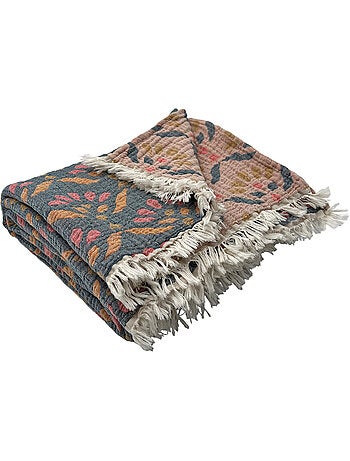 Plaid en gaze de coton lavée à motif végétal