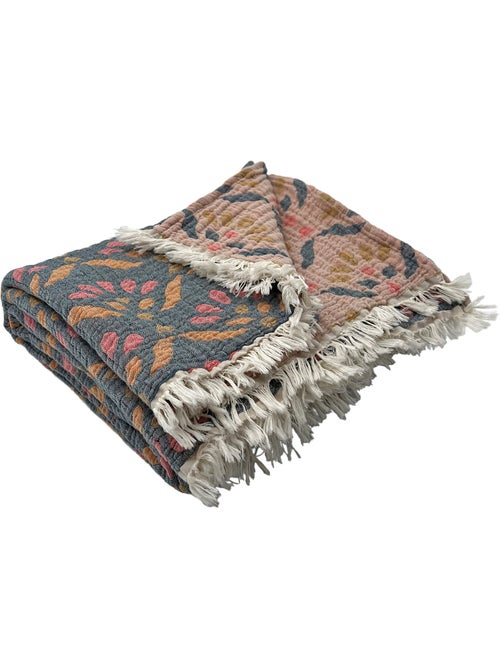 Plaid en gaze de coton lavée à motif végétal - Kiabi