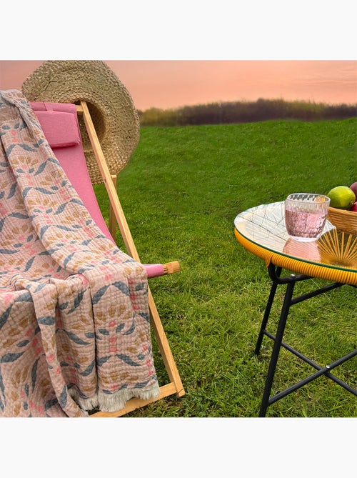 Plaid en gaze de coton lavée à motif végétal - Kiabi