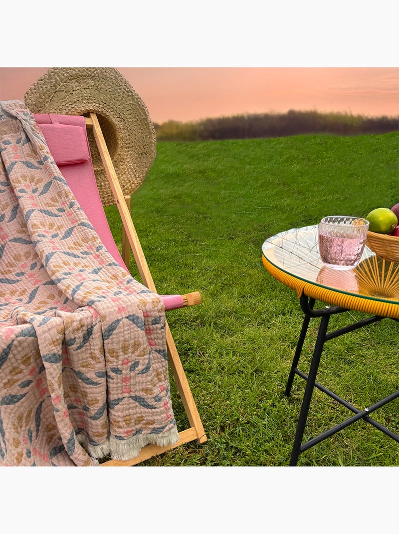 Plaid en gaze de coton lavée à motif végétal Rose - Kiabi