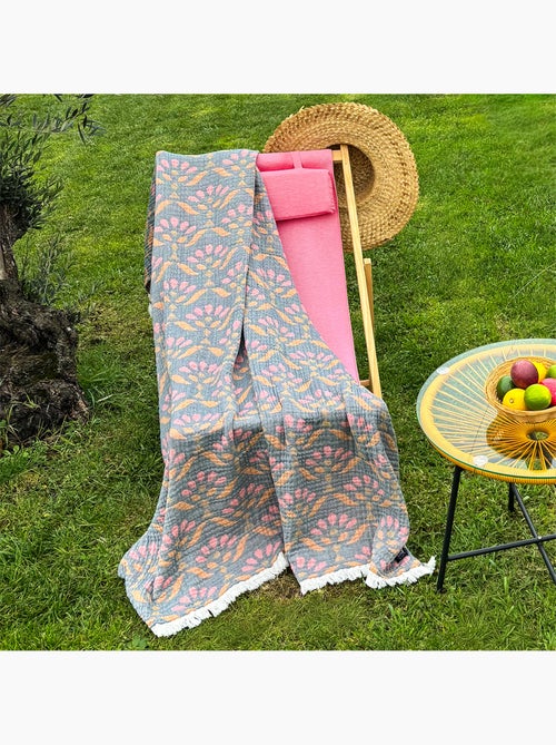 Plaid en gaze de coton lavée à motif végétal - Kiabi