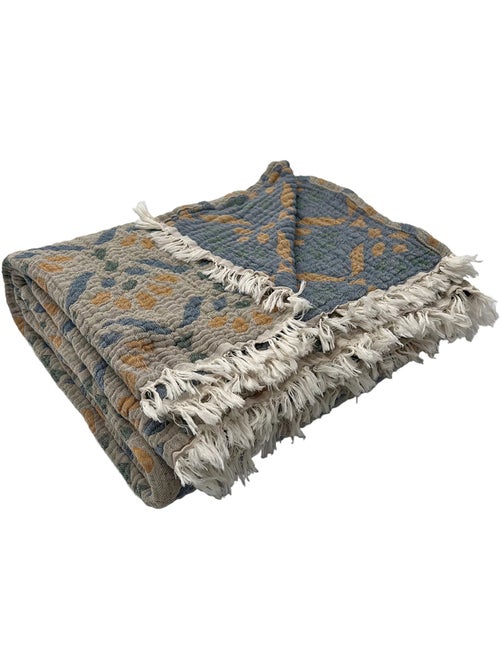 Plaid en gaze de coton lavée à motif végétal - Kiabi