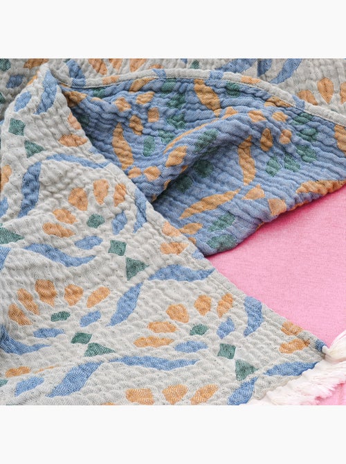 Plaid en gaze de coton lavée à motif végétal - Kiabi