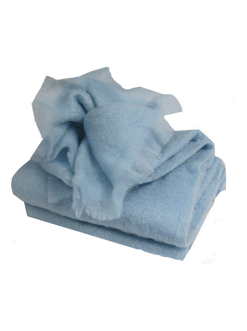 Plaid en Laine Mohair Très Douce Bleu - Kiabi