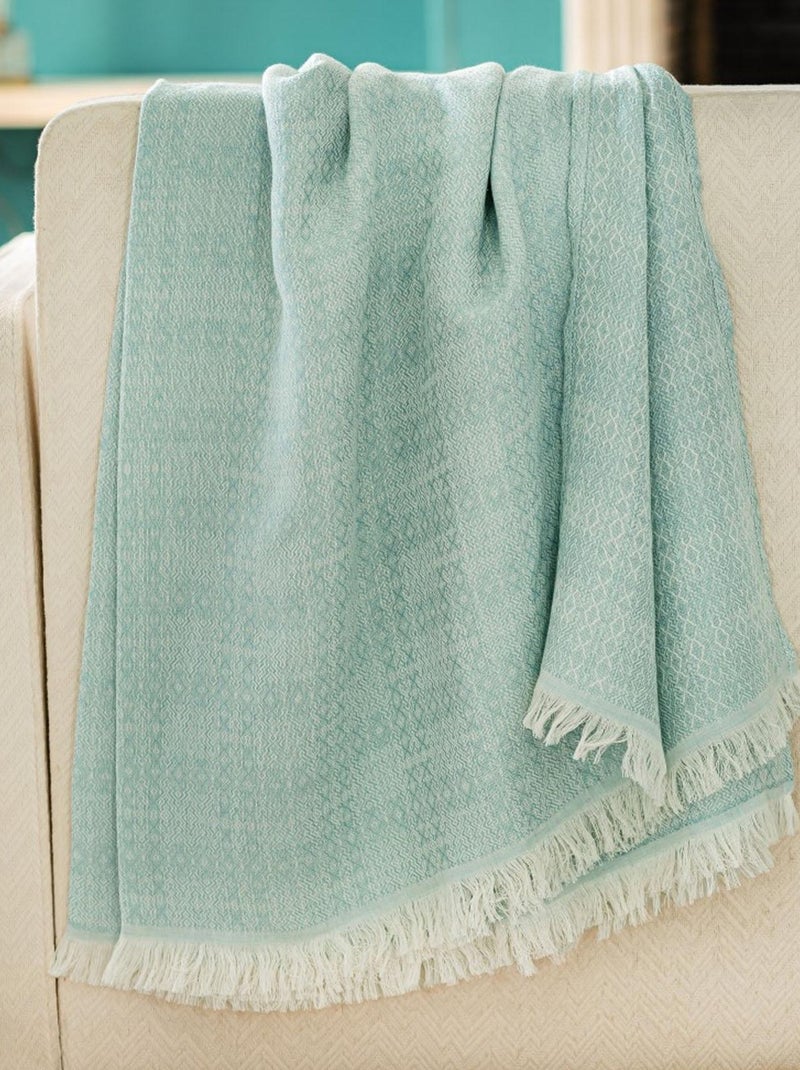 Plaid en lin et coton motif aztèque Bleu - Kiabi