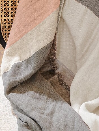 Plaid en triple gaze de coton lavé et rayé