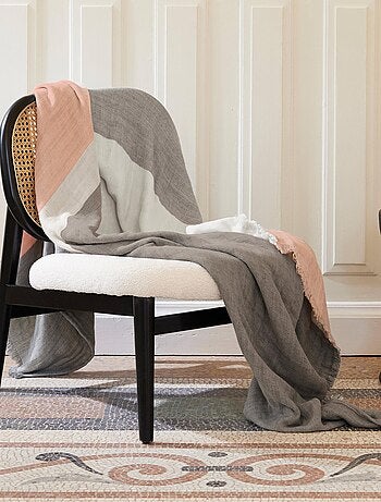 Plaid en triple gaze de coton lavé et rayé