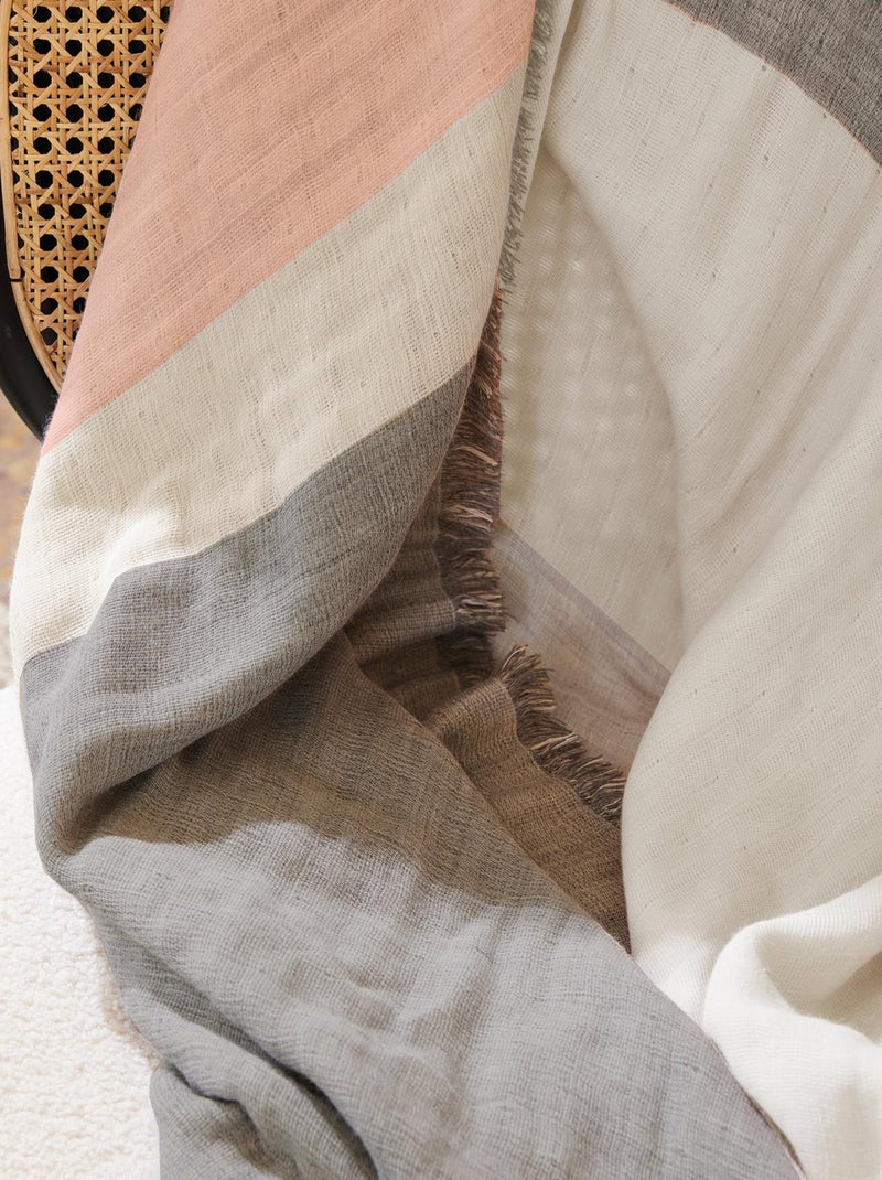 Plaid en triple gaze de coton lavé et rayé Gris - Kiabi