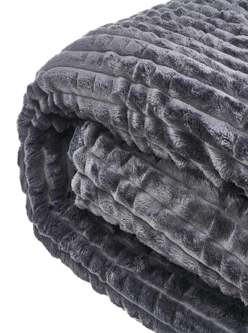 Plaid en velours côtelé sherpa Gris - Kiabi