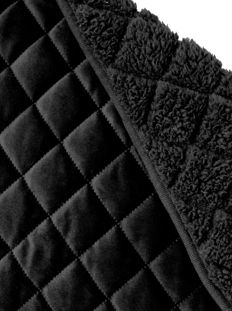 Plaid en velours et sherpa Noir - Kiabi