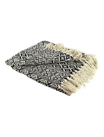 Plaid ethnique frange motif carreaux 120x150cm