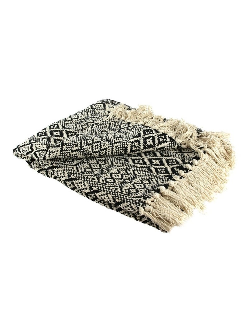 Plaid ethnique frange motif carreaux 120x150cm Multicolore - Kiabi