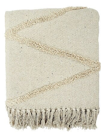 Plaid ethnique relief losange écru 120x150 cm coton