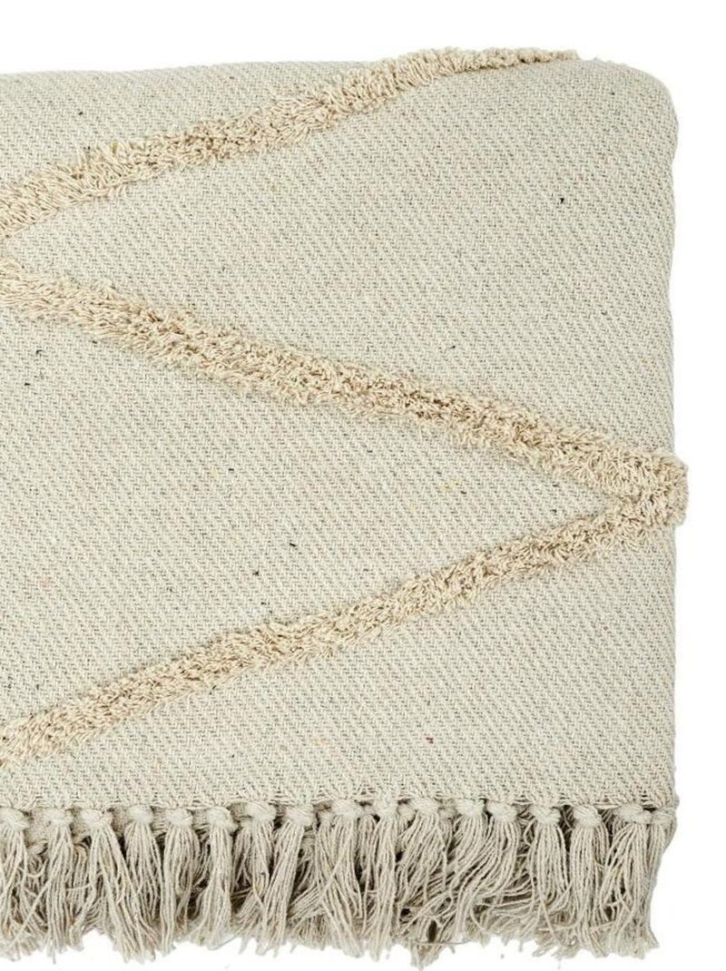 Plaid ethnique relief losange écru 120x150 cm coton Blanc - Kiabi