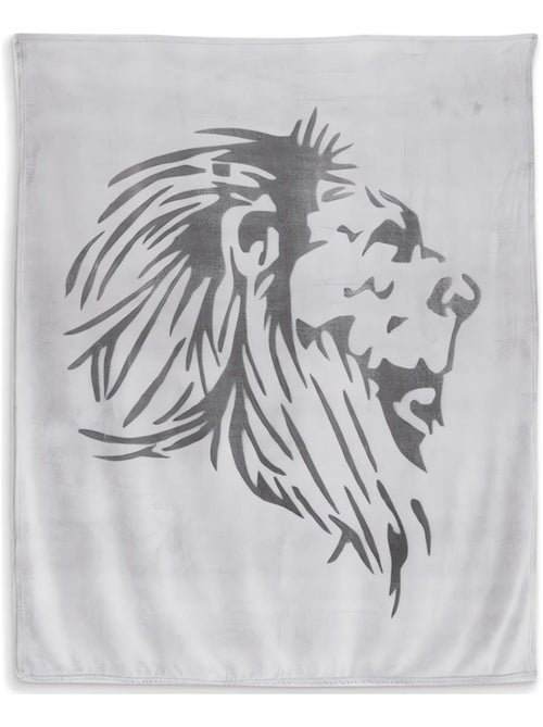 Plaid extra doux 130x150 cm LION gris et anthracite - Kiabi