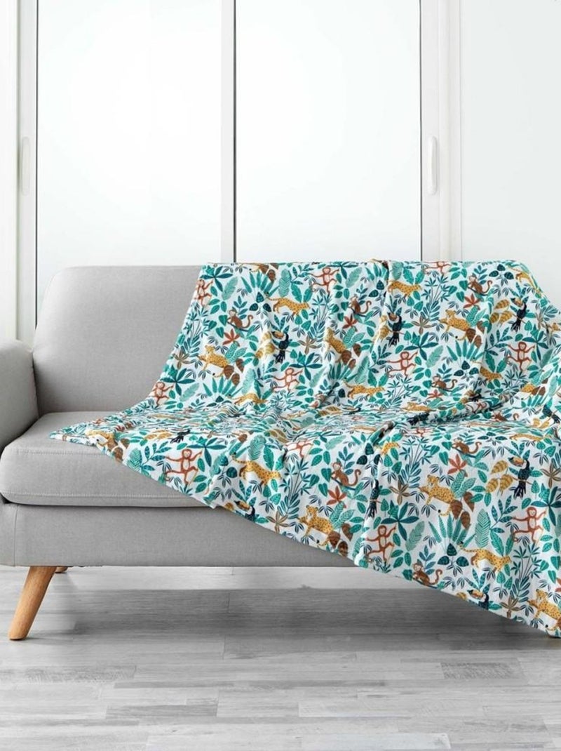 Plaid flanelle 125x150 cm Jungle Story Blanc - Kiabi