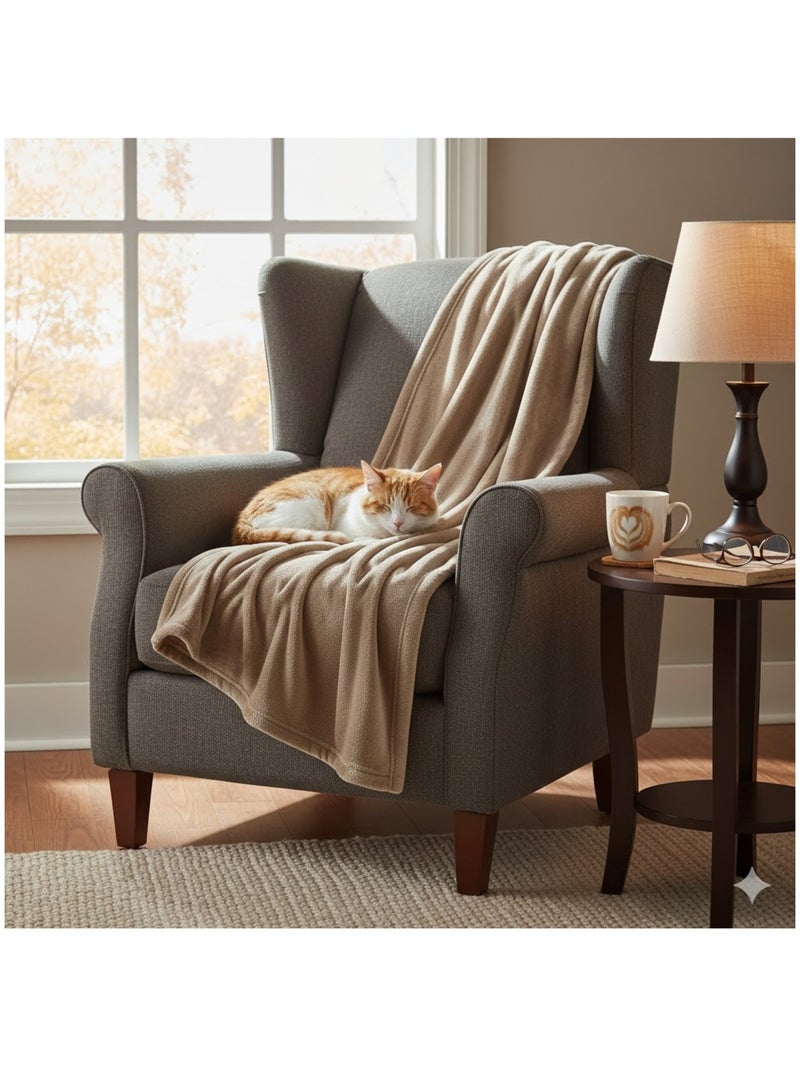 Plaid Flanelle douceur Beige - Kiabi