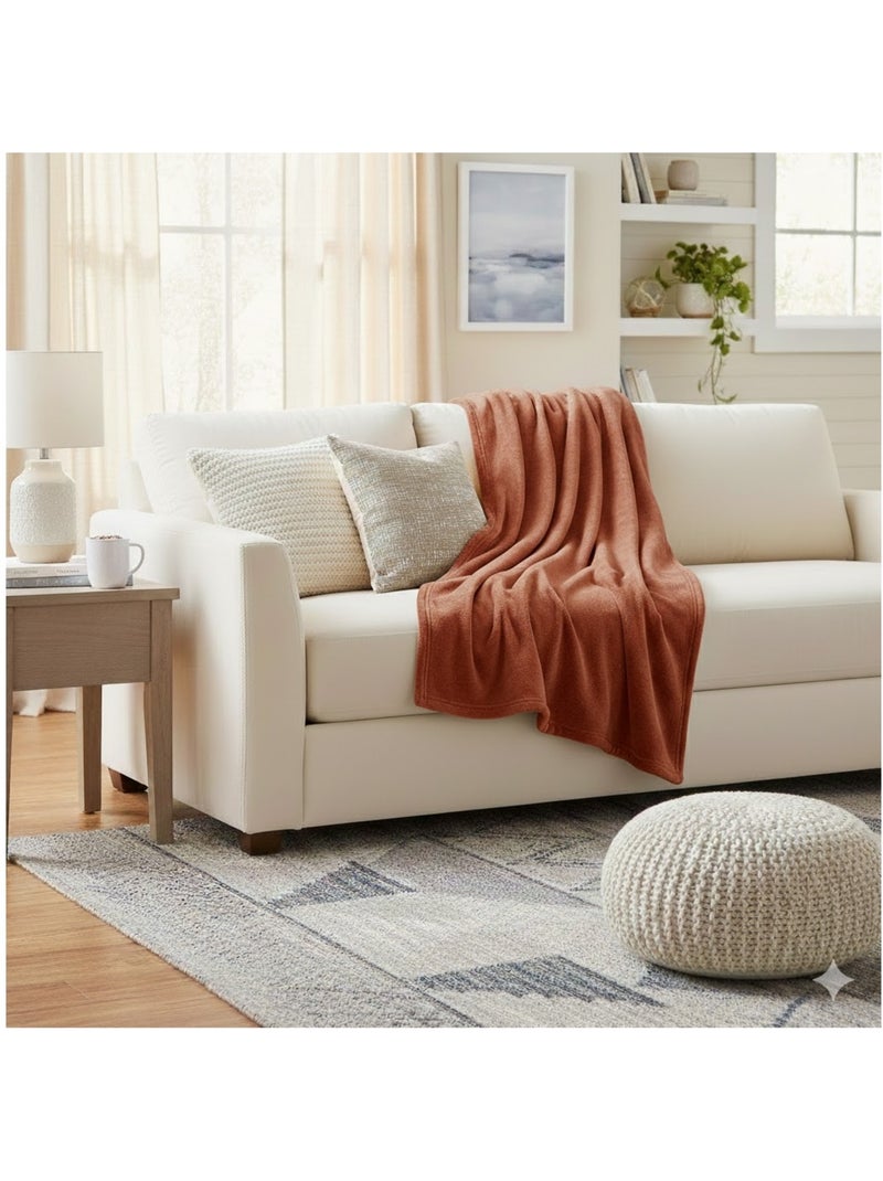 Plaid Flanelle douceur Terracotta - Kiabi
