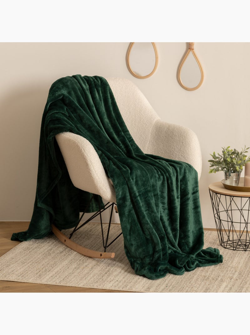 Plaid flanelle uni OLLIS Vert cèdre - Kiabi