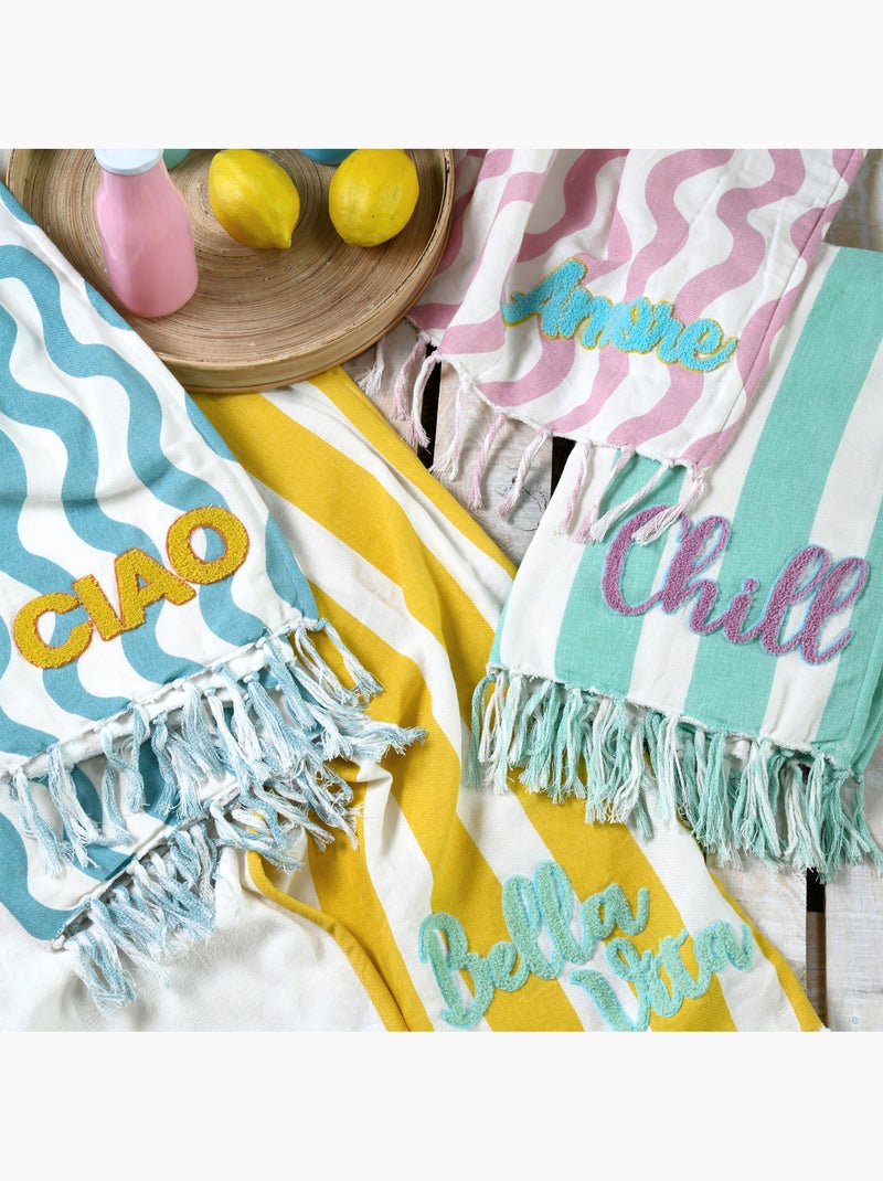 Plaid fouta rayé "Bella Vita" Jaune - Kiabi