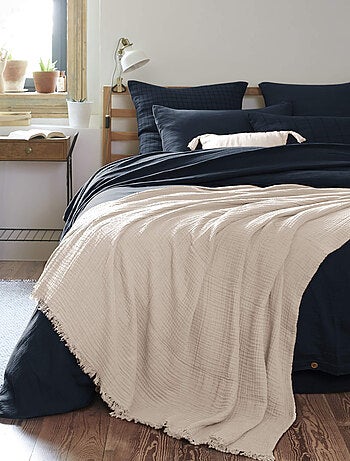 Plaid gaze de coton à franges - Terre de Nuit