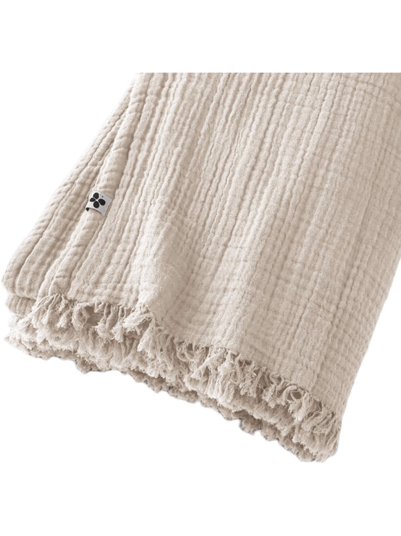 Plaid gaze de coton à franges - Terre de Nuit Beige - Kiabi