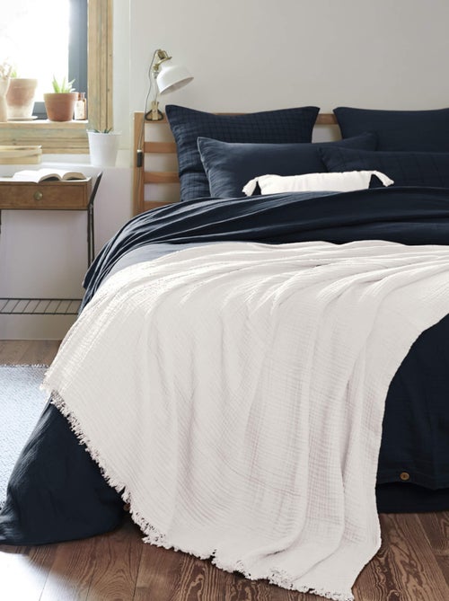 Plaid gaze de coton à franges - Terre de Nuit - Kiabi