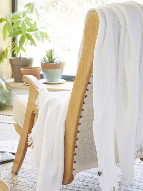 Plaid gaze de coton à franges - Terre de Nuit - Kiabi