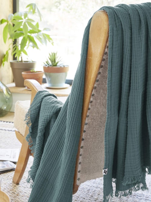 Plaid gaze de coton à franges - Terre de Nuit - Kiabi