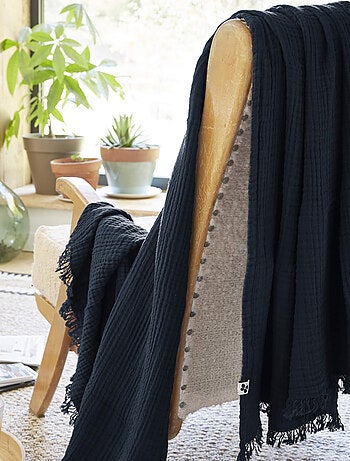 Plaid gaze de coton à franges - Terre de Nuit