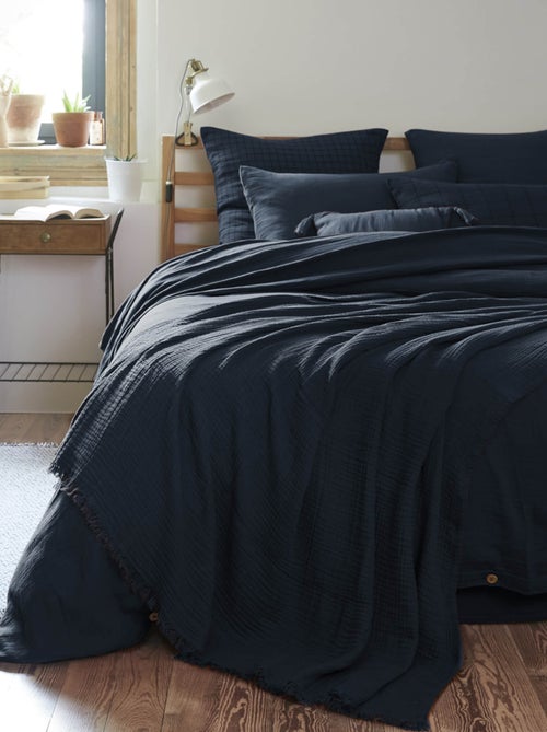 Plaid gaze de coton à franges - Terre de Nuit - Kiabi