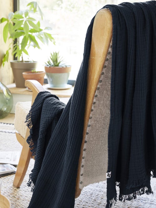 Plaid gaze de coton à franges - Terre de Nuit - Kiabi