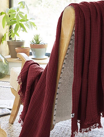 Plaid gaze de coton à franges - Terre de Nuit