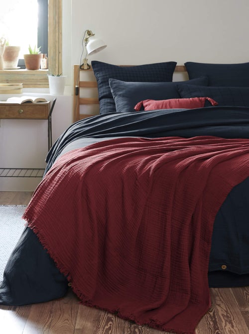 Plaid gaze de coton à franges - Terre de Nuit - Kiabi