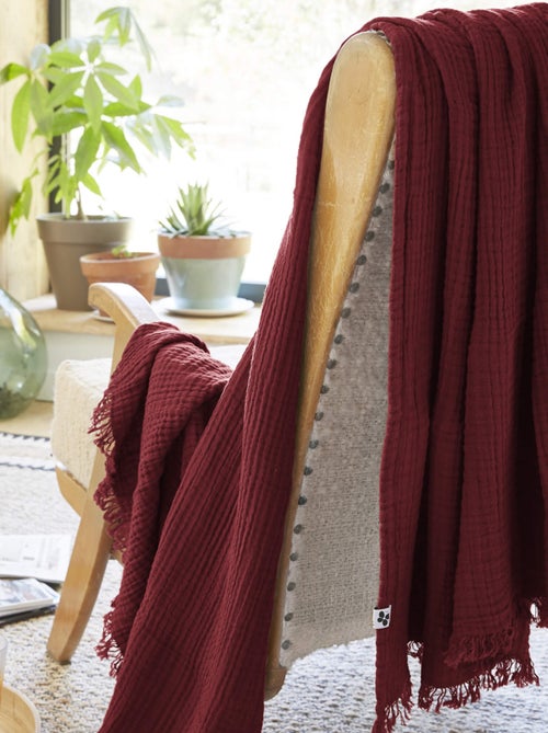 Plaid gaze de coton à franges - Terre de Nuit - Kiabi