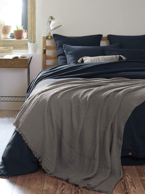 Plaid gaze de coton à franges - Terre de Nuit - Kiabi