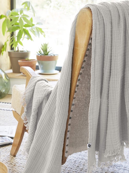 Plaid gaze de coton à franges - Terre de Nuit - Kiabi