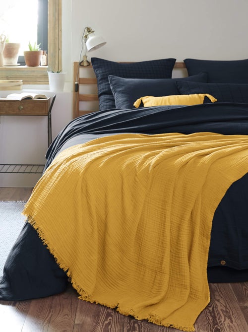 Plaid gaze de coton à franges - Terre de Nuit - Kiabi