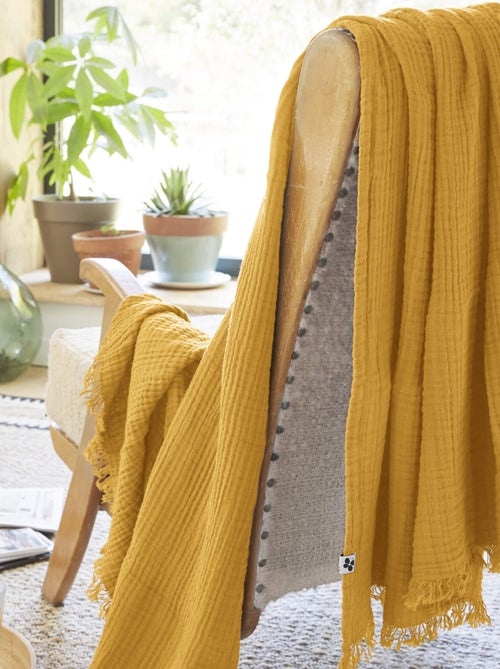 Plaid gaze de coton à franges - Terre de Nuit - Kiabi