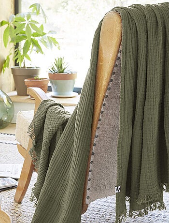 Plaid gaze de coton à franges - Terre de Nuit