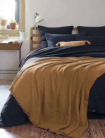 Plaid gaze de coton à franges - Terre de Nuit