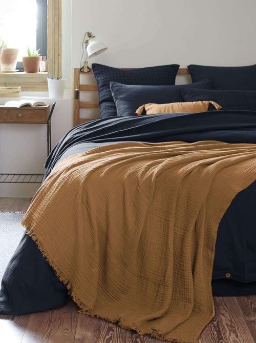 Plaid gaze de coton à franges - Terre de Nuit - Kiabi