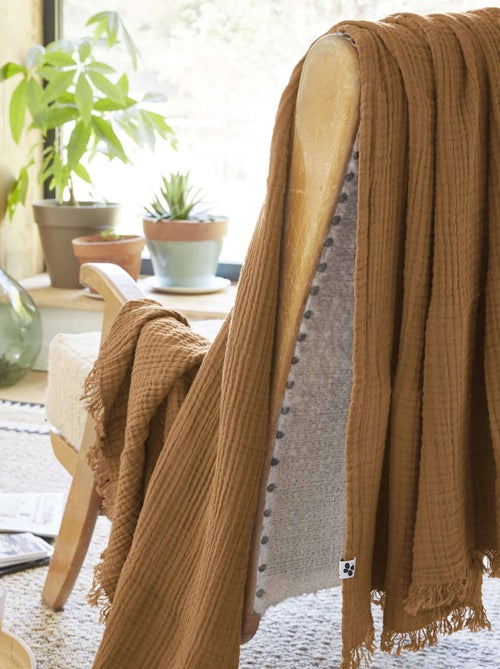 Plaid gaze de coton à franges - Terre de Nuit - Kiabi